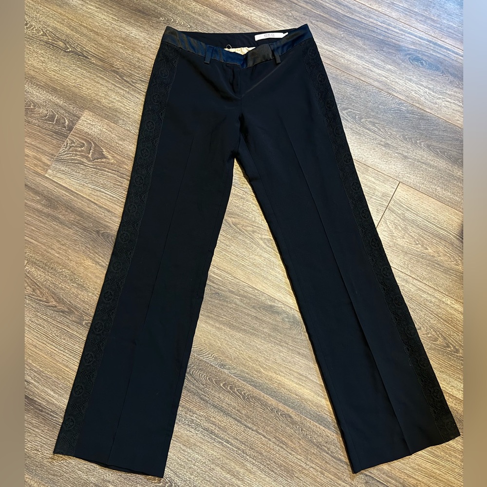 Valentino black dress pants with lace going down the leg